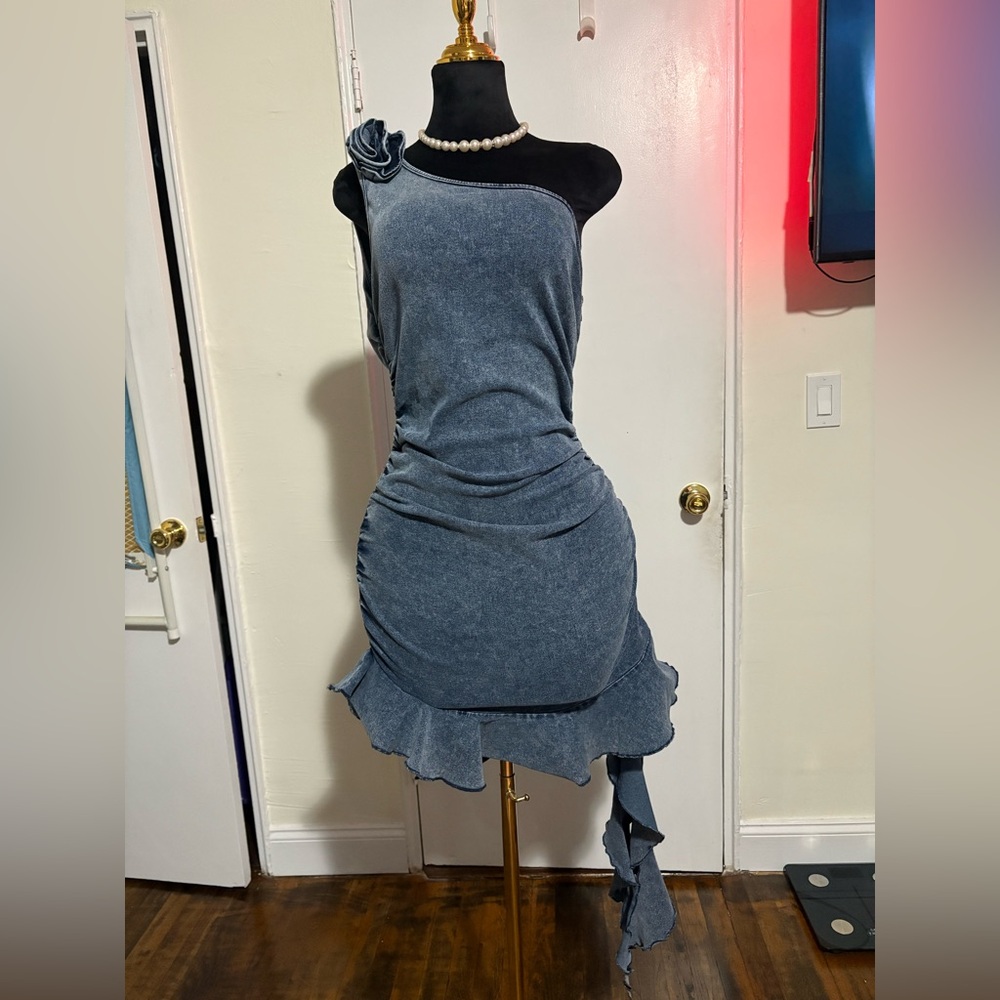 Fashion Nova Arianna Denim Mini Dress - Dark Wash